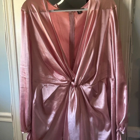 shein pink silk dress SHEIN MOD Plus Size Elegant Blush Pink Satin Dress,Summer Formal Prom 3D Floral High-Slit Draped Neckline Ruffle Luxury Vintage Court Style Party Dress
